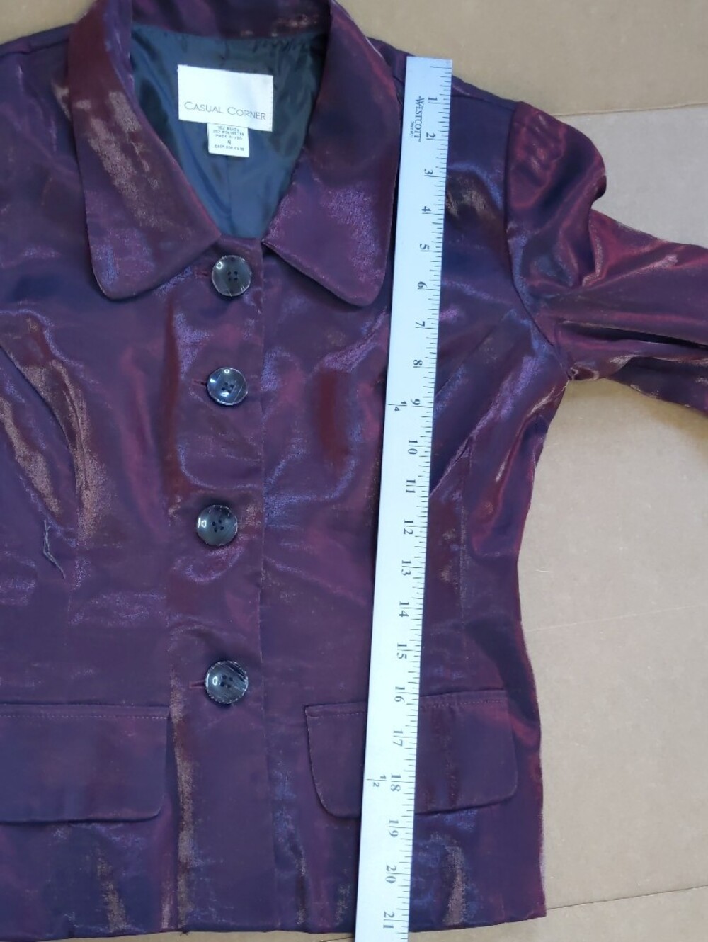 Casual Corner Women's Shiny Plum Button Jacket - Picture 4 of 7